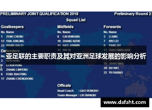 亚足联的主要职责及其对亚洲足球发展的影响分析